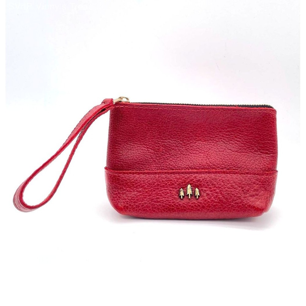Portland Leather Goods Women's Red Pebbled Leather Tree Logo Wristlet Pouch